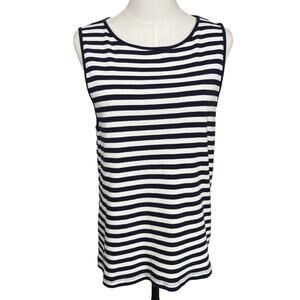 J Crew XL Navy White Breton Stripe Tank Top Cotton Sleeveless Nautical